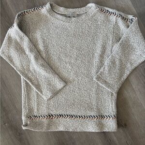 Lucky Brand Gray Crew Neck Sweater with Soft Texture and Decorative Knit Details